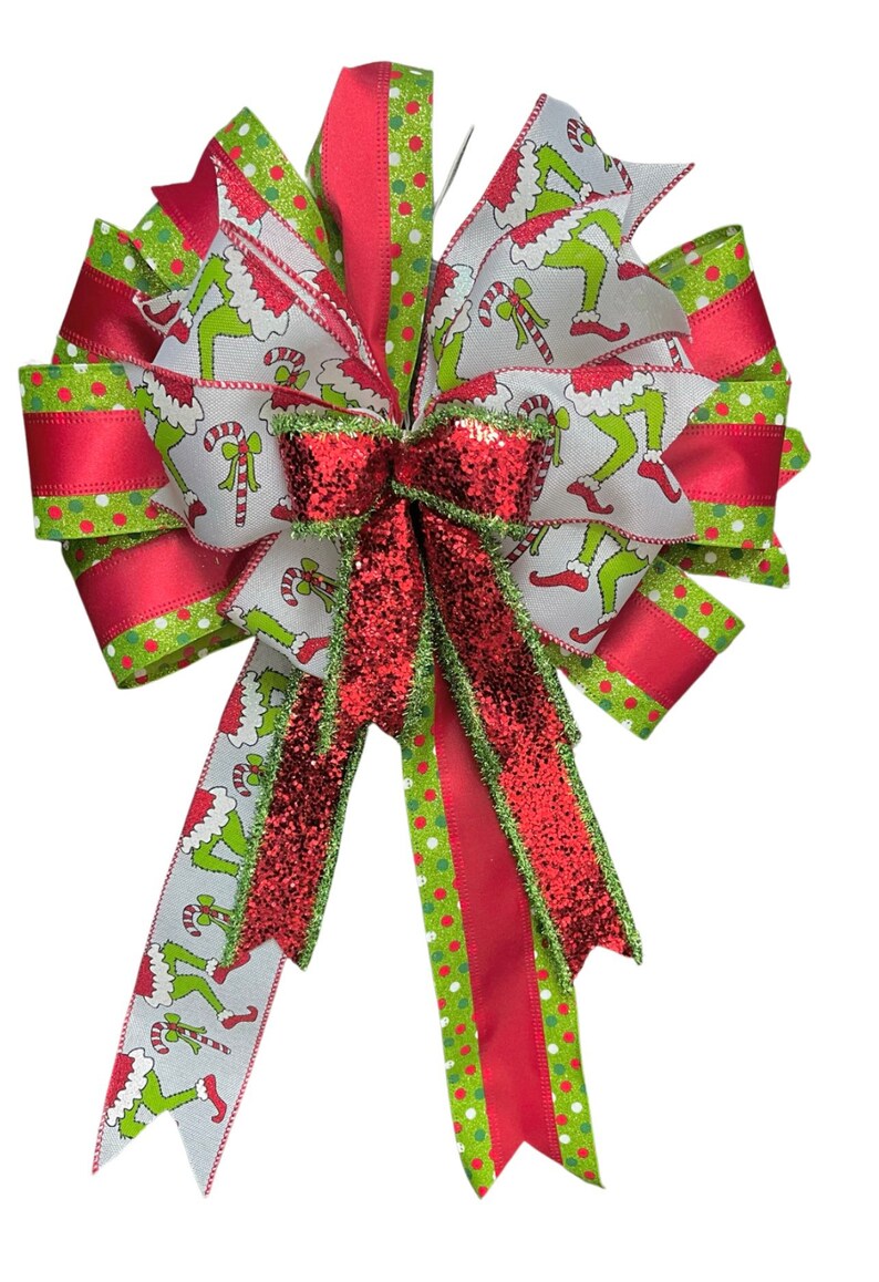 Grinch Christmas Bow Grinch Tree Topper Grinch Chmas Grinch Etsy