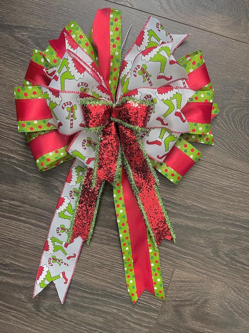 Grinch Christmas Bow Grinch Tree Topper Grinch Chmas Grinch Etsy