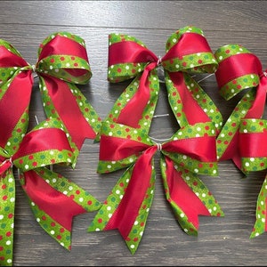 Christmas bow set of 6- grinch themed - elf Christmas, the grinch Christmas decorations- grinch decor- polka dots and stripes grinch tree