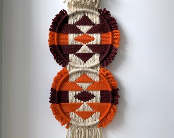 Orange and Maroon Geometric Macrame Wall Hanging|Woven Wall Art|Macrame Hoop Wall Hanging|Boho Wall Decor|Eclectic Home Decor