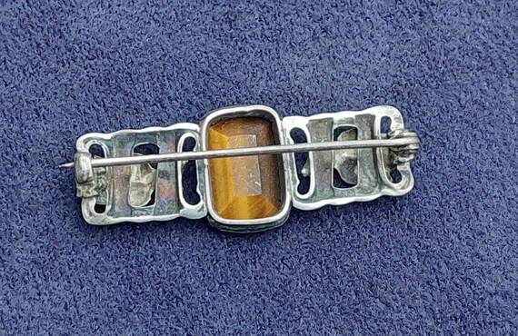 Antique Art Nouveau silver brooch with tiger eye … - image 5