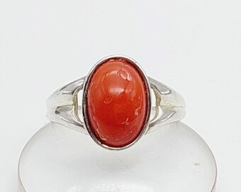 Antiker 925er Silber Ring Gr. 17 57 mit Koralle Oval Jugendstil