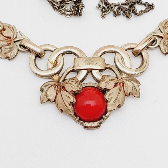 Antique double necklace coral colored stone gold … - image 6