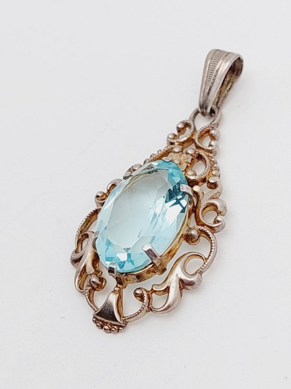 Grand Pendentif Art Nouveau Jugenstil En Argent 835 Et Ambre - Bijou Vintage Et Ancien Occasion