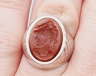 Antique silver men's signet ring 925 men's ring carnelian stone size 21