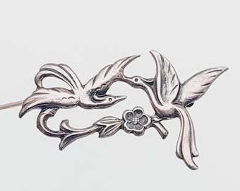 Vintage 925 silver brooch bird of paradise Art Nouveau
