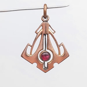 Antique pendant double garnet Art Nouveau 1900s vintage jewelry with garnet stone