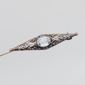 Beautiful antique 835 silver bar brooch light blue stone Art Deco brooch