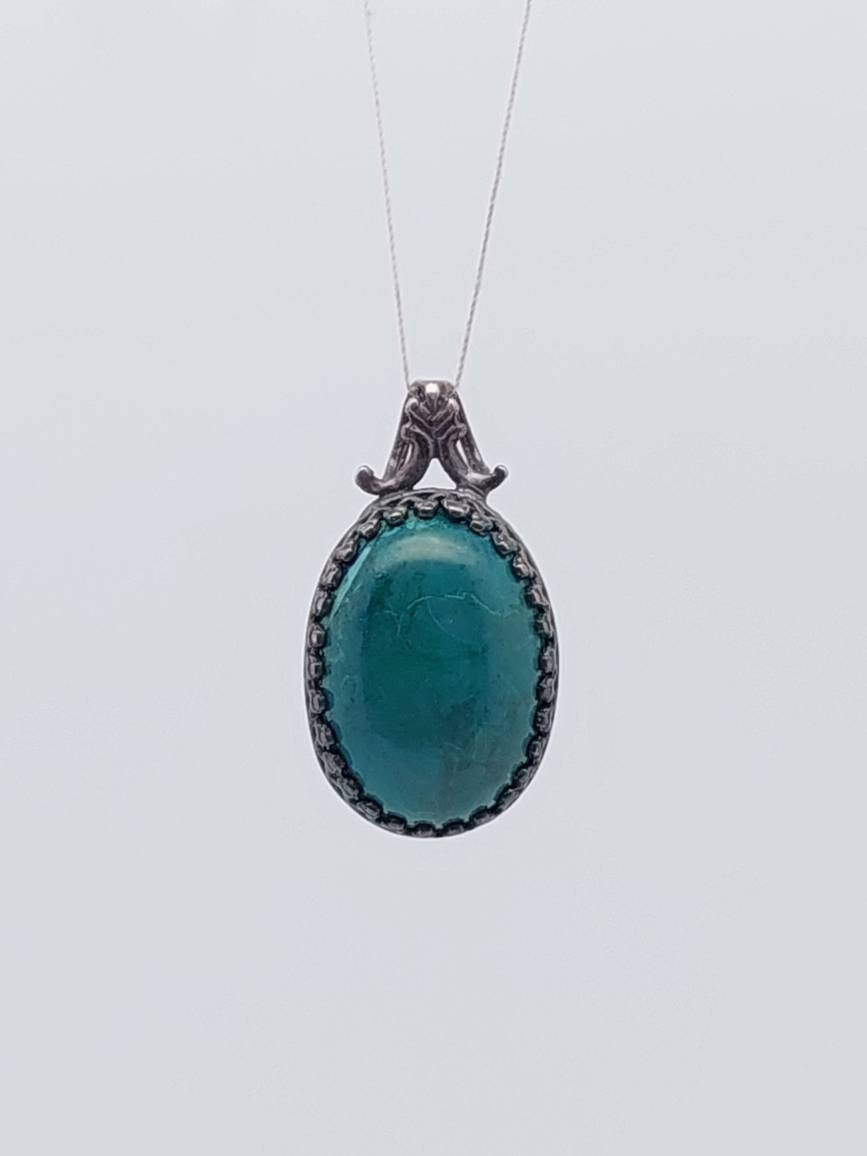 Pendentif Vintage En Argent 925 Avec Pierres Vertes - Bijou Ancien Français - Occasion - Écrin Possible