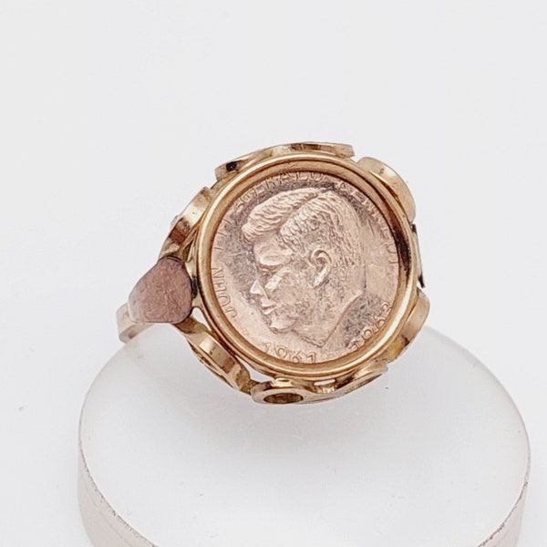 Tamaño 14 54 Anillo de sello antiguo 333 anillo de hombre de oro JFK John F Kennedy