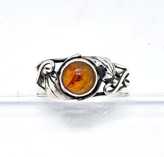 Antiker Silber Ring mit Bernstein Damen Ring floral Gr. 18 58