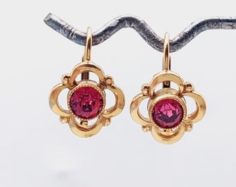 Antique gold doublé earrings double red stones jewelry Antique earrings Art Nouveau #6