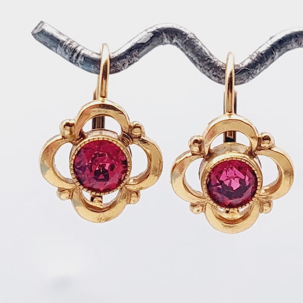 Antique gold doublé earrings double red stones jewelry Antique earrings Art Nouveau #6