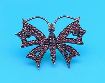 Biedermeier 900 silver butterfly brooch with garnet stones Biedermeier Victorian