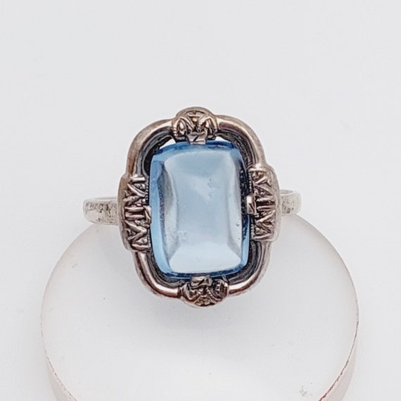 Antique 835 silver Artdeco ring with blue stone aq