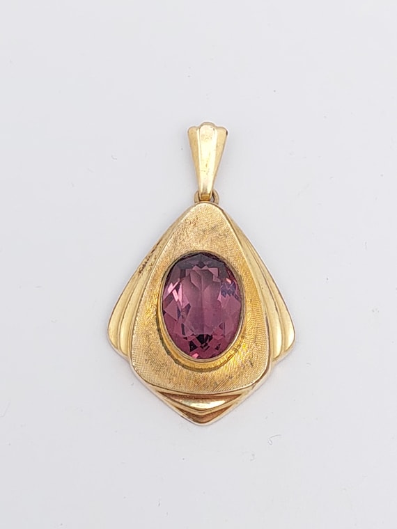Antique gold-plated double pendant cut purple gla… - image 3