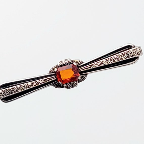 Beautiful antique silver bar brooch light red stone Art Nouveau brooch