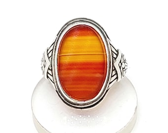 Anillo de sello antiguo de plata 830 para hombre, anillo de cornalina, talla 22 (62).
