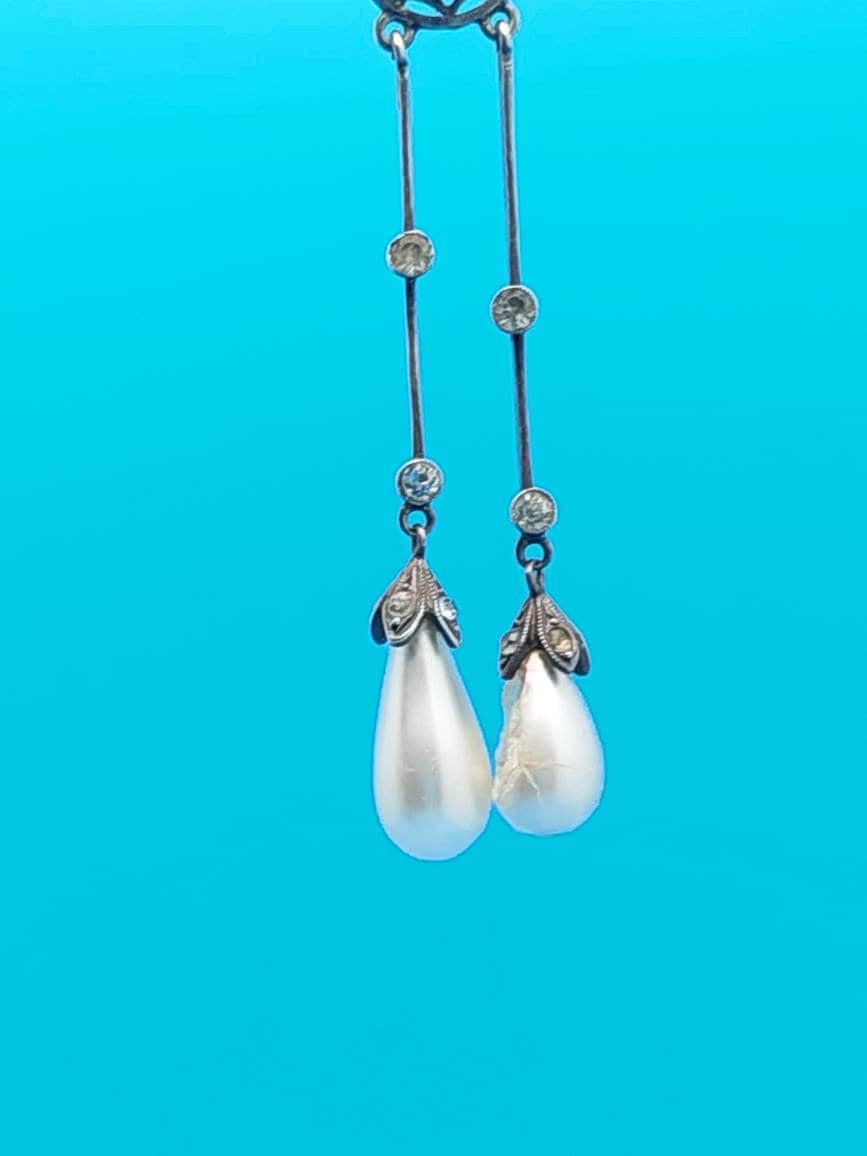 Collier Ancien En Argent 925 Avec Pierres - Style Art Nouveau - Longueur Mi-longue
