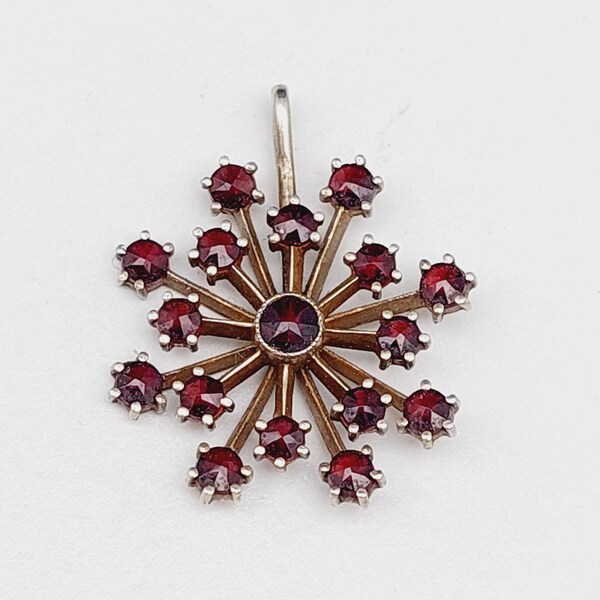 Antique 900 silver Art Nouveau pendant star garnet snowflake jewelry