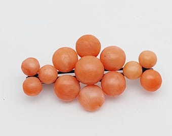 Antique Double Brooch with Coral Biedermeier / Victorian Jewelry