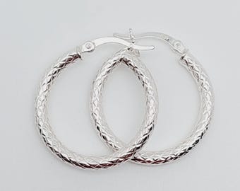 Vintage Sterling 925 silver hoop earrings diamond cut diameter 2.5 cm #410