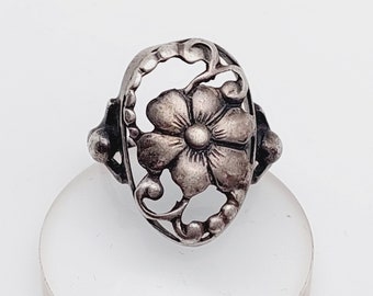 Bague En Argent Massif Style Moderniste Fleur - Occasion - Bijou Minimaliste Et élégant