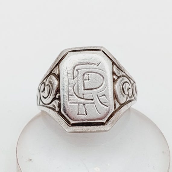 Bague Chevalière Ancienne En Argent Massif - Taille 56, Anneau Large Gravé, Bijou Vintage