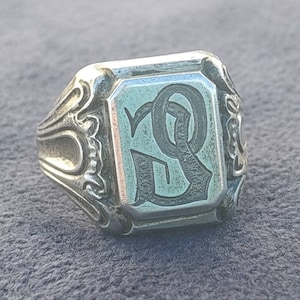 Gr 22 Sterling 835er Silber Ring-Personalisierte Ringe-Monogramm Ring-Buchstabe JO Ring-Initial Ring-Gravierter Ring-Damen Ring