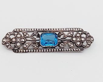 Broche Ancienne En Argent Avec Décor De Pierre - Belle Pièce Vintage - Bon état
