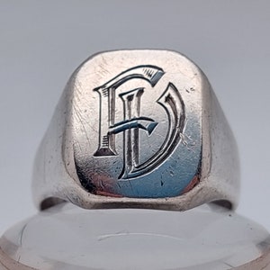 Antico anello con sigillo in argento 835 da uomo con iniziali FV VF gioielli antichi misura 24 US 11 2/3