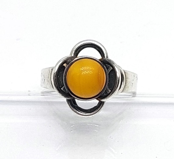 Antiker Silber Ring mit Butterscotch Bernstein Damen Ring Gr. 17 57
