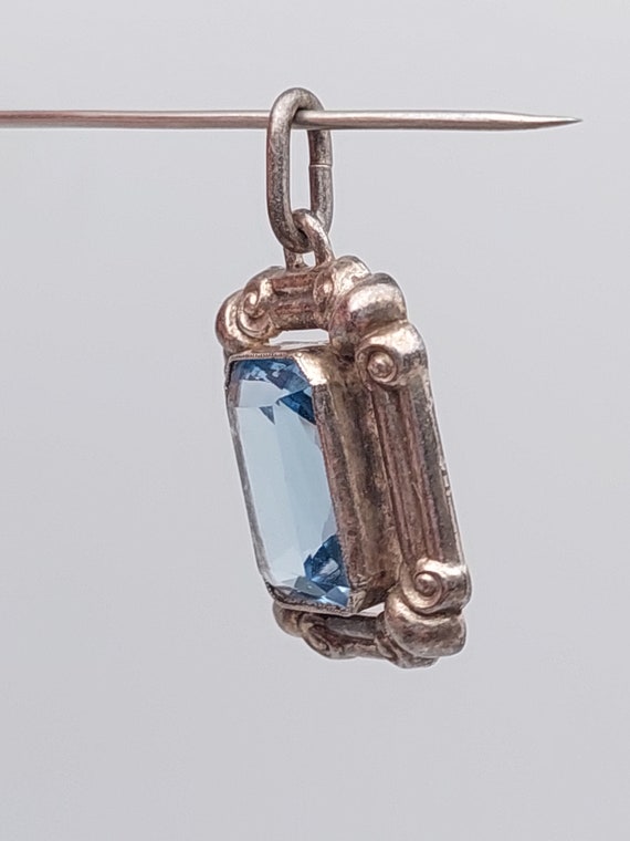 Antique silver pendant art deco with blue stone a… - image 5