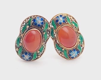 Nostalgic 925 silver earrings enamel ear clips gold plated