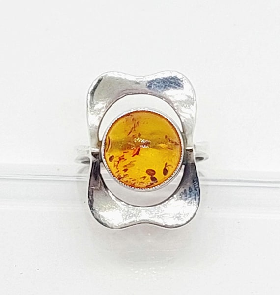 Vintage 925er Silber Damen Ring mit synthetischen Bernstein Silber Ring Gr. 12 52