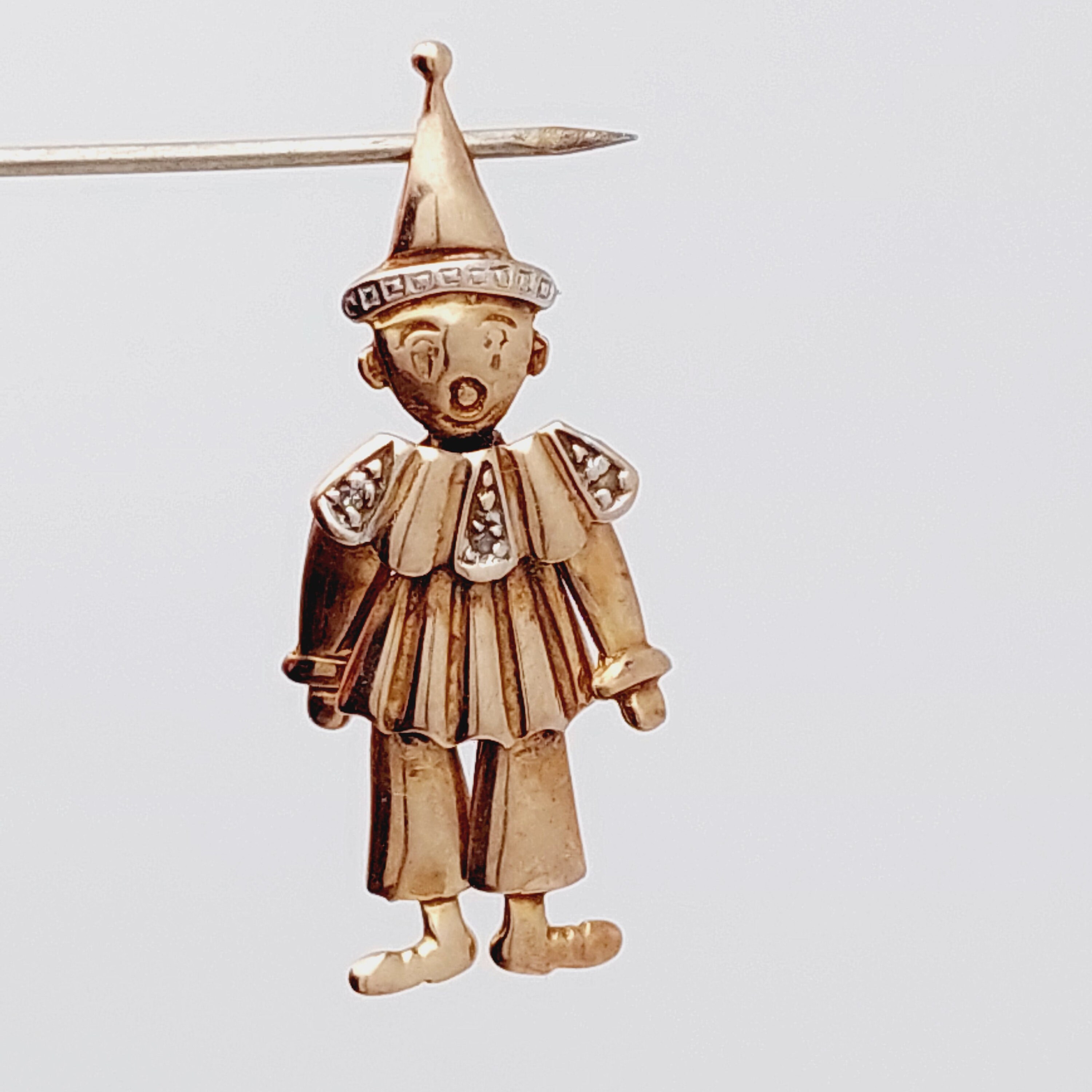 Pendentif Breloque Vintage Arlequin Clown En Métal Plaqué Or - Bijou Ancien Occasion