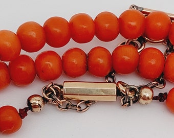 Collar de bolas de coral antiguo 78 cm doble cierre
