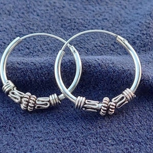 2 cm Modernos Bali Creoles 925 Pendientes de Plata Bali Creoles Nuevo #C41