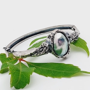 Vintage 925 silver bracelet bangle mother of pearl bracelet mid-century Danish design style Scandinavian design sterling