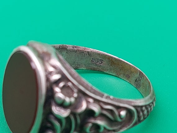Antique 835 silver signet ring men's jewelry carn… - image 8