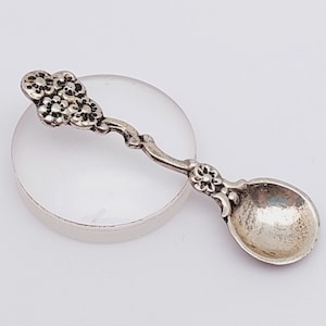 Antique 800 Silver Salt Spoon Spice Spoon Flowers Rose