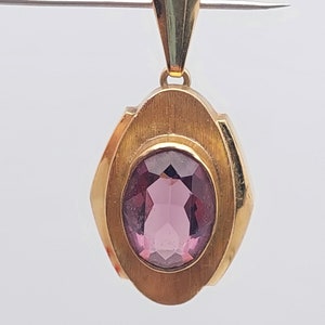 Antique gold plated double pendant cut pink glass stone art deco jewelry