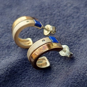 Vintage 925 Silber Creolen vergoldet Lapislazuli silber Ohrringe Ohrstecker