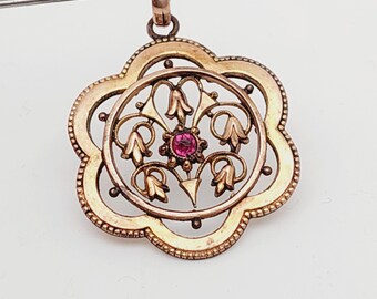 Pendentif Ancien Art Nouveau 1900 En Argent 800 - Marcassites, Grenats Et Perle, Très Bon état