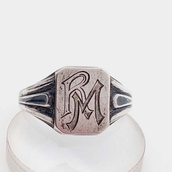 Size 24 64 Antique 835 silver ring men's signet r… - image 4