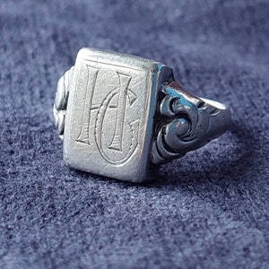 Size 12 Antique Silver Ring Men&#39;s Signet Ring HG GH Silver Signet Ring