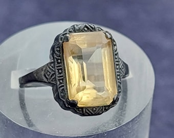 Size 13 Antique 835 silver ring yellow cut stone antique ring antique jewelry