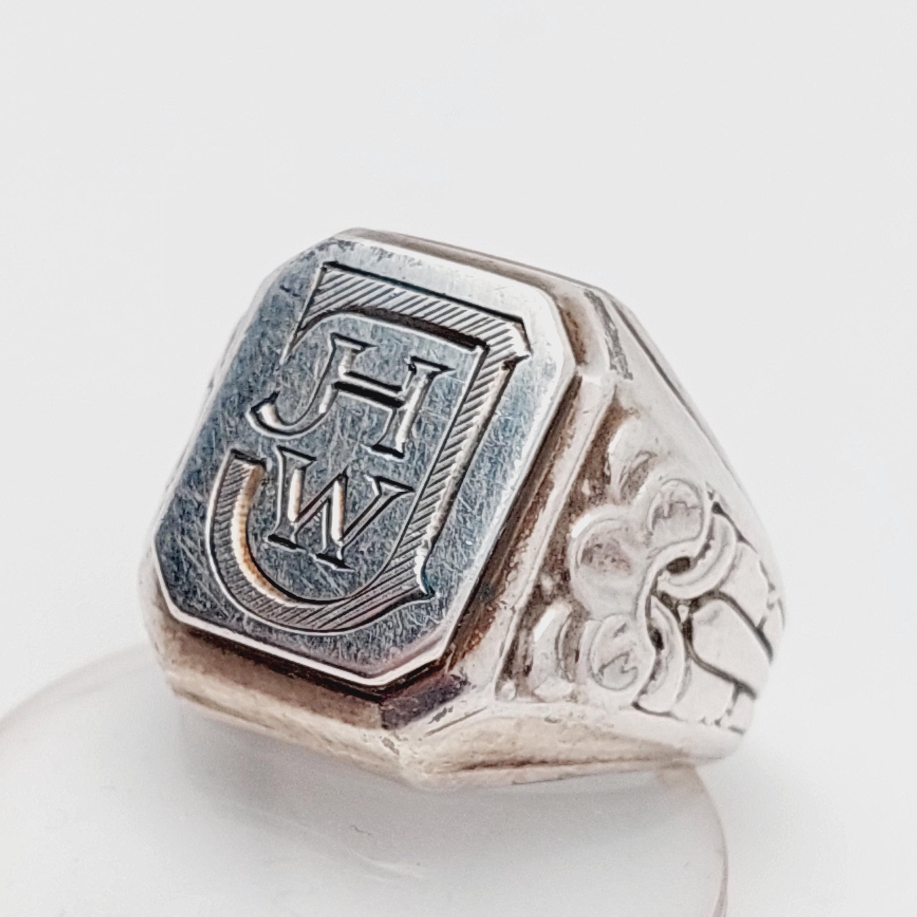 Size 17 57 Antique 835 Silver Signet Ring Men's Ring Initials JHW