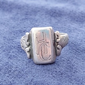 Size 14 Antique 800 Silver Signet Ring Men's Ring Initials HC CH Silver Signet Ring