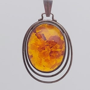 Pendentif en argent 835 du milieu du siècle avec design ambre Fischland Danemark